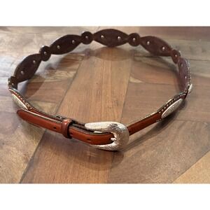Tony Lama USA Western Brown Concho Belt  Size 34 9027L with‎ Buckle Silver Tone